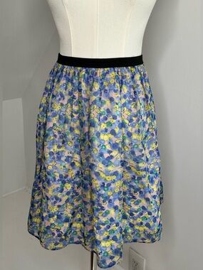 SKIRT Japan Watercolor Floral A-Line Skirt Blue Pink Green Elastic Waist M
